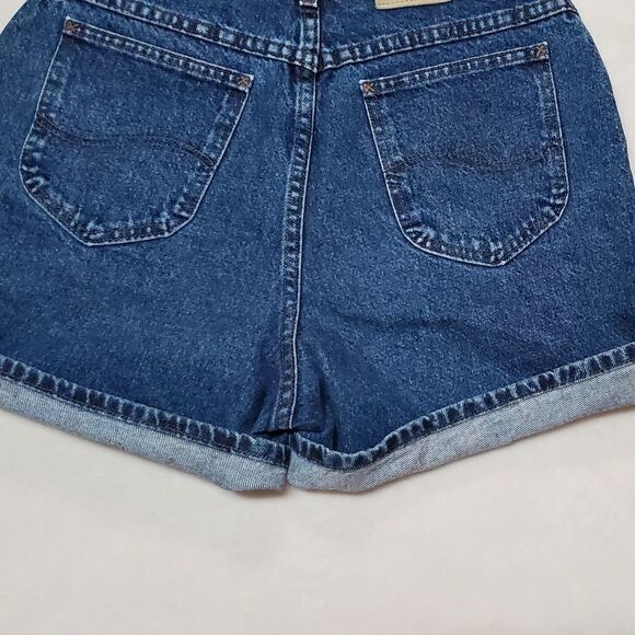 VINTAGE Lee Dark Wash Stone Wash Extra High Rise Loose Fit Cotton Denim Shorts - Picture 10 of 13